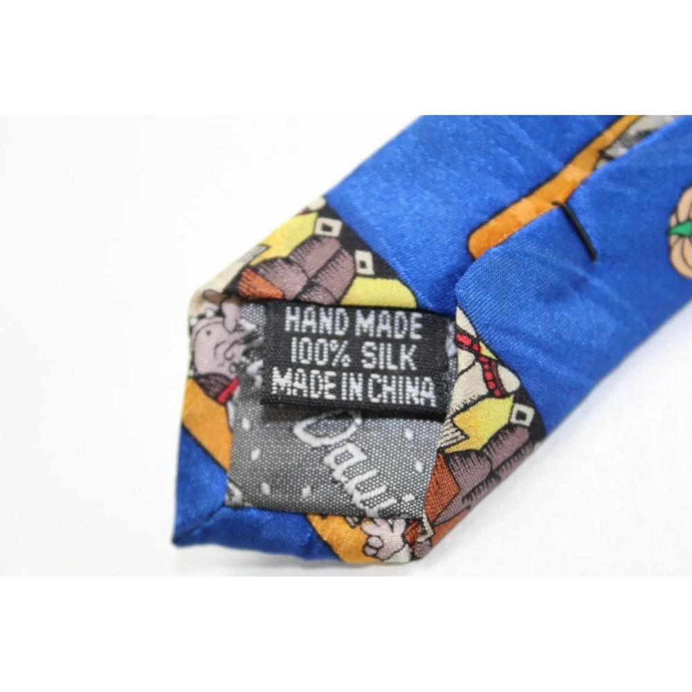 Keith Daniels Mens Blue Silk Thanksgiving Pilgrim Pumpkin Holiday Necktie T6